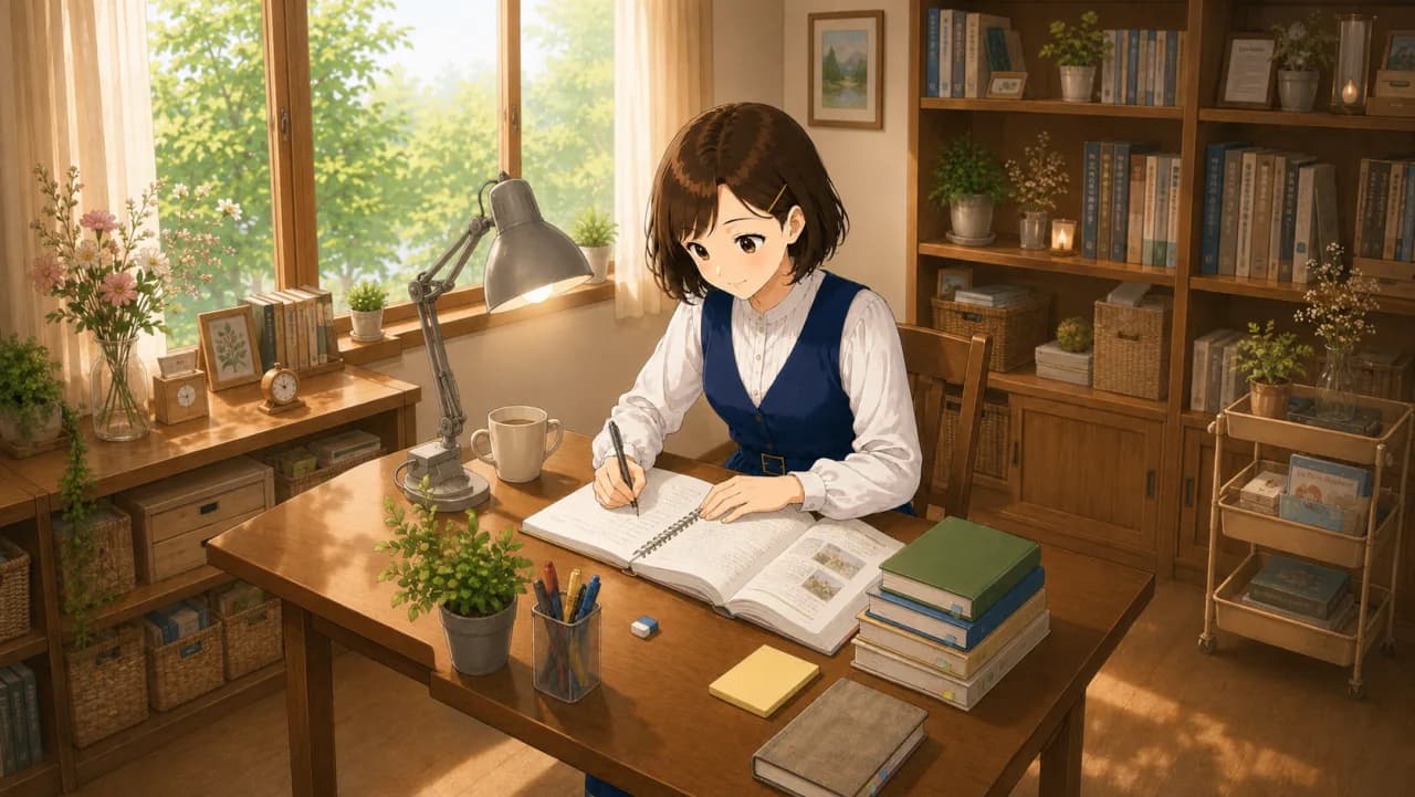 Illustration of the Japanese verb 勉強する, study