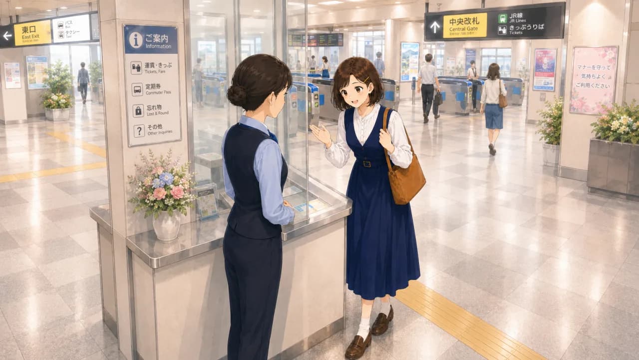 Illustration of the Japanese verb 聞く, hear / ask