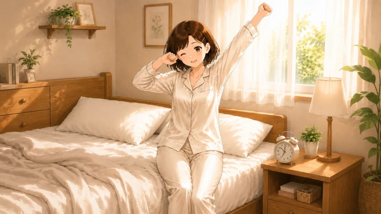 Illustration of 起きる, wake up